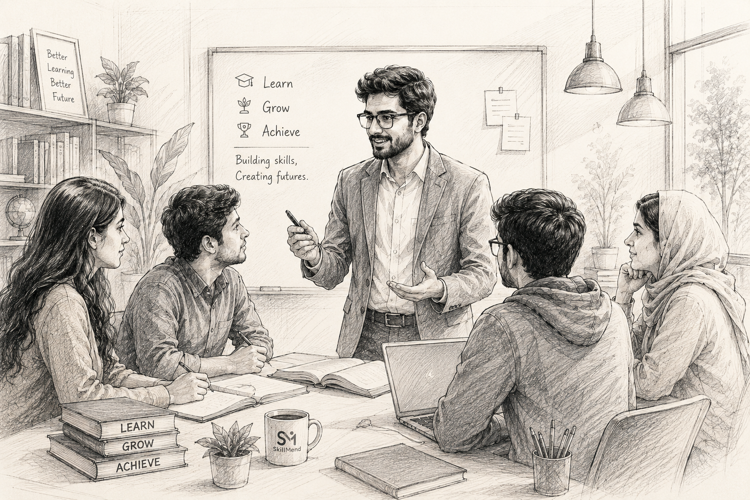 Students and Teacher Sketch